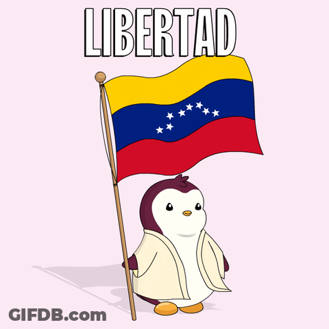 Penguin Holding Flag Saying Libertad GIF