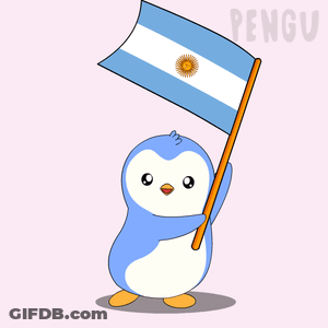 Penguin Holding Flag Saying Pengu GIF
