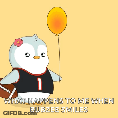 Penguin Holding Football And Balloon Saying What Happens To Me GIF