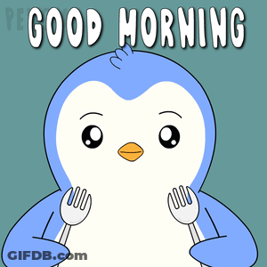 Penguin Holding Fork And Knife Good Morning GIF