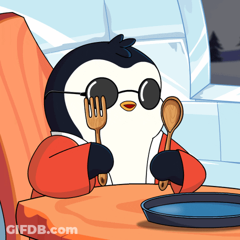 Penguin Holding Fork And Spoon Wearing Sunglasses GIF
