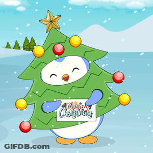 Penguin Holding Gift Box Saying Merry Christmas GIF