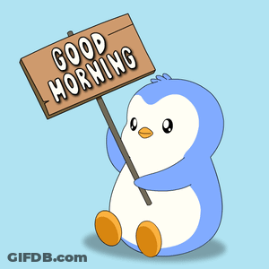 Penguin Holding Good Morning Sign GIF
