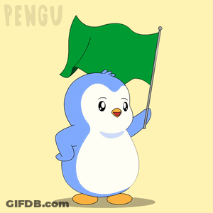 Penguin Holding Green Flag GIF