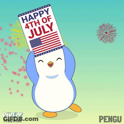 Penguin Holding Happy 4Th Of July Sign GIF