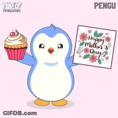 Penguin Holding Happy Mother's Day Card GIF