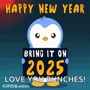 Penguin Holding Happy New Year Sign GIF