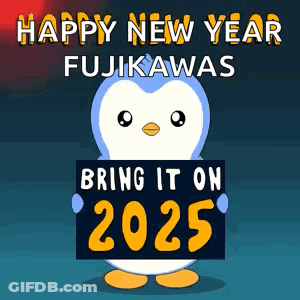 Penguin Holding Happy New Year Sign GIF