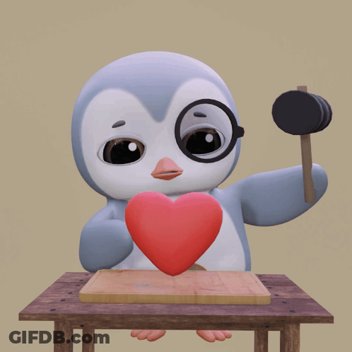 Penguin Holding Heart And Hammer GIF