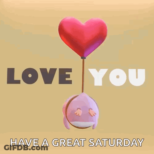 Penguin Holding Heart Balloon Saying I Love You Have A Great Saturday GIF