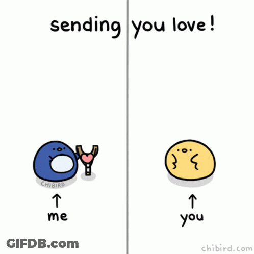 Penguin Holding Heart Beside Yellow Ball Saying Sending You Love GIF