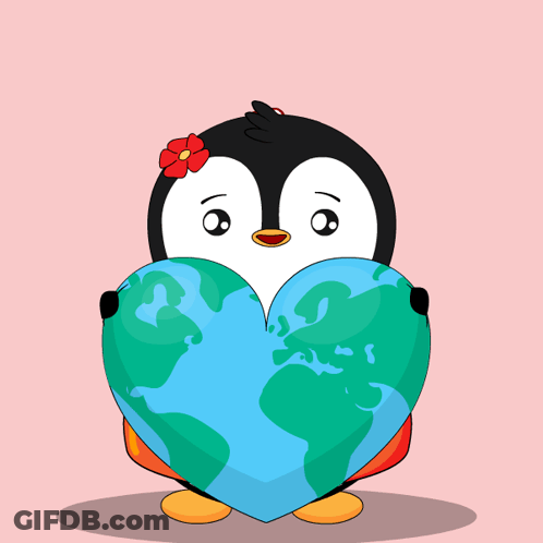 Penguin Holding Heart Shaped Globe GIF