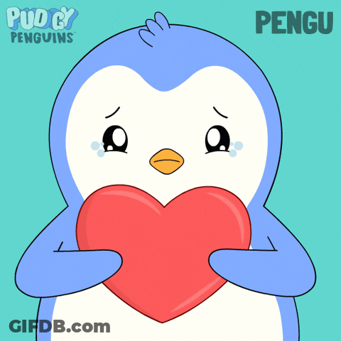 Penguin Holding Heart With Word Pengu GIF