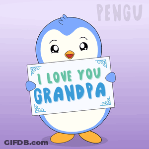 Penguin Holding I Love You Grandpa Sign GIF