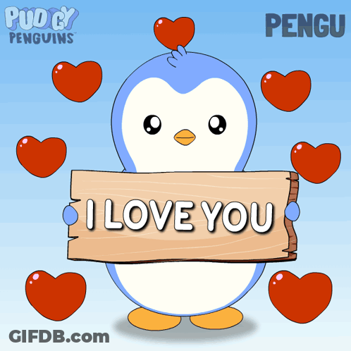 Penguin Holding I Love You Sign GIF