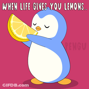 Penguin Holding Lemon Says When Life Gives You Lemons GIF