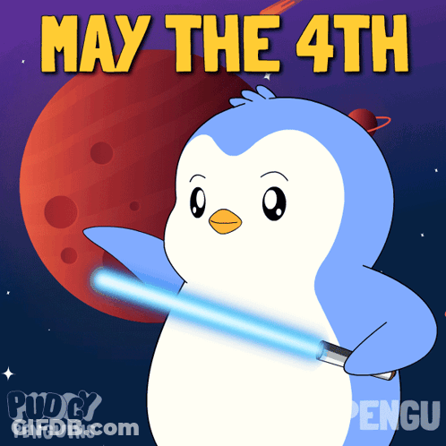Penguin Holding Light Saber May The 4Th GIF