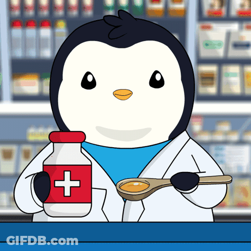 Penguin Holding Medicine And Honey Spoon GIF