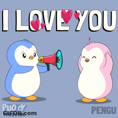 Penguin Holding Megaphone Pink Penguin I Love You GIF