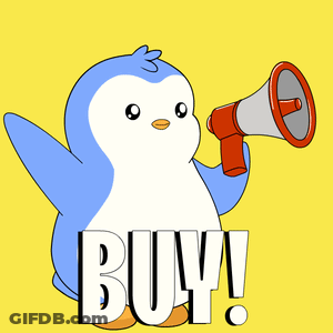 Penguin Holding Megaphone Saying Buy GIF
