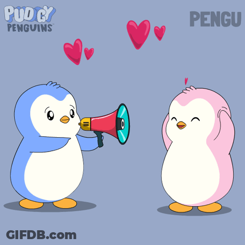 Penguin Holding Megaphone With Hearts GIF