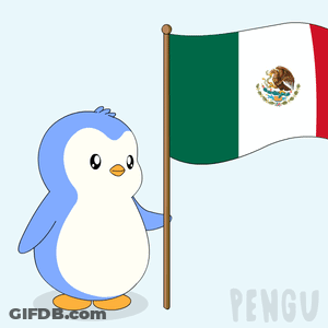Penguin Holding Mexican Flag GIF