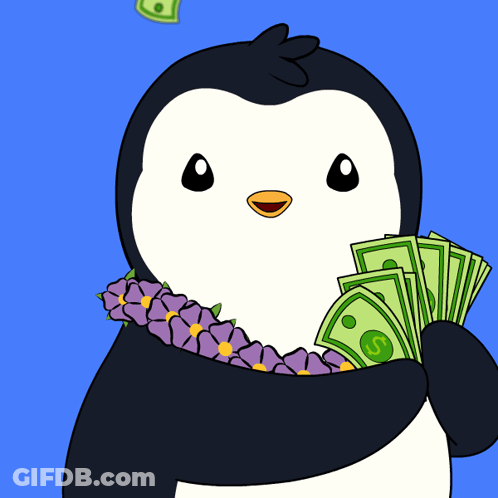 Penguin Holding Money With Dollar Sign GIF