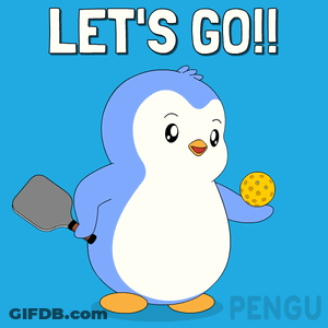 Penguin Holding Paddle And Ball Saying Let's Go GIF