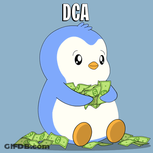 Penguin Holding Pile Of Money Under DCA GIF