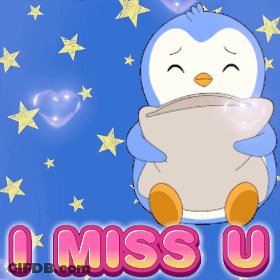 Penguin Holding Pillow Saying I Miss U GIF
