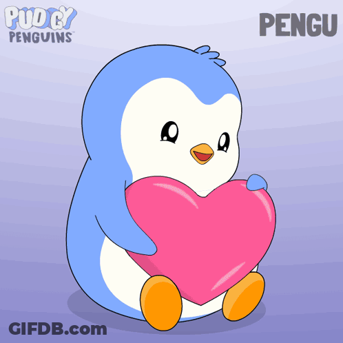 Penguin Holding Pink Heart GIF