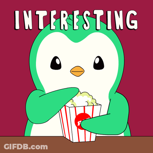 Penguin Holding Popcorn Bucket Saying Interesting GIF