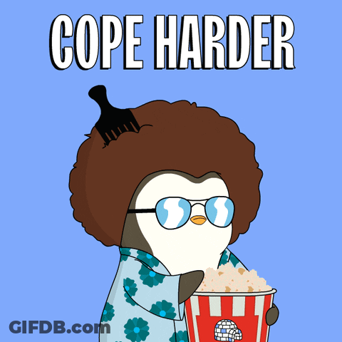Penguin Holding Popcorn Bucket With Cope Harder GIF
