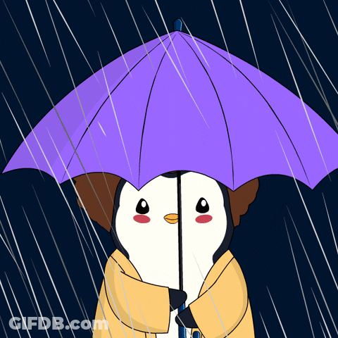 Penguin Holding Purple Umbrella In Rain GIF