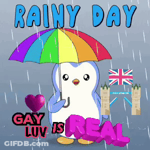Penguin Holding Rainbow Umbrella GIF