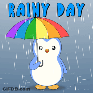 Penguin Holding Rainbow Umbrella In Rain GIF