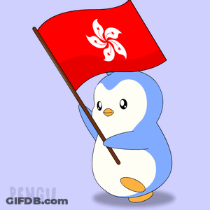 Penguin Holding Red Flag With Flower Saying Pengu GIF