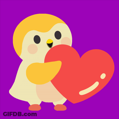 Penguin Holding Red Heart On Purple Background GIF