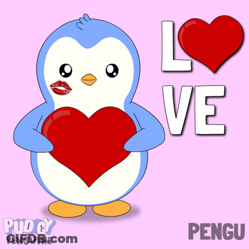 Penguin Holding Red Heart Saying Love Pengu GIF