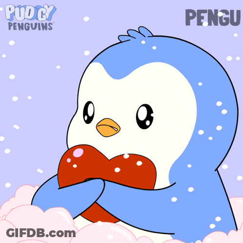 Penguin Holding Red Heart Saying Pengu GIF