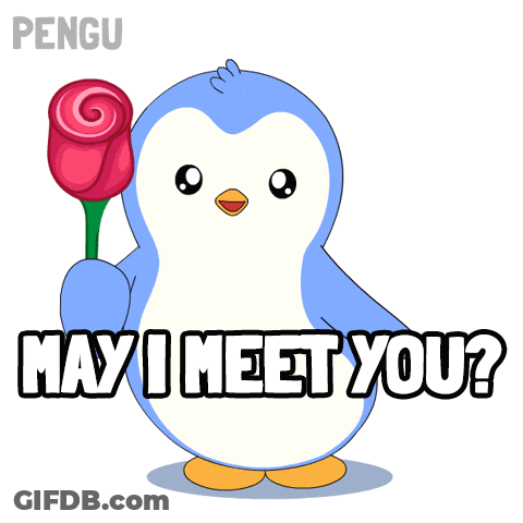 Penguin Holding Red Rose Saying May I Meet You GIF