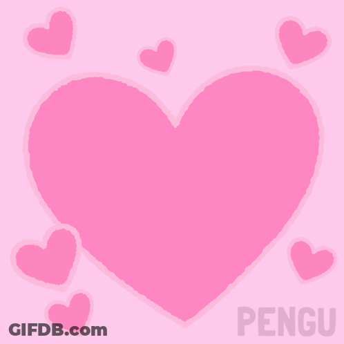 Penguin Holding Rose In Front Of Pink Heart GIF