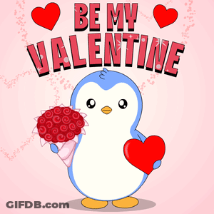 Penguin Holding Roses And Heart Be My Valentine GIF