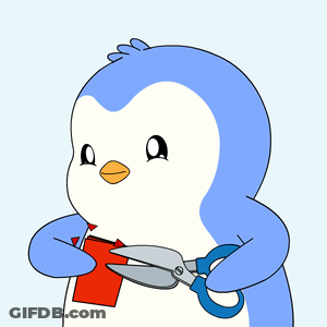 Penguin Holding Scissors And Paper GIF