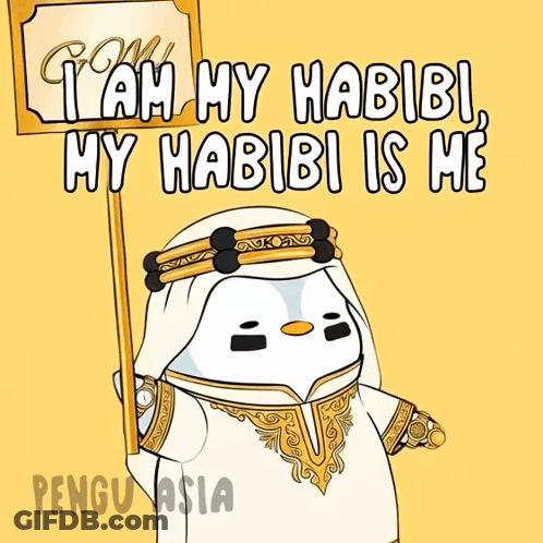 Penguin Holding Sign I Am My Habibi My Habibi Is Me GIF