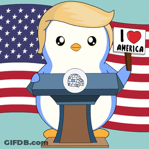 Penguin Holding Sign I Love America GIF