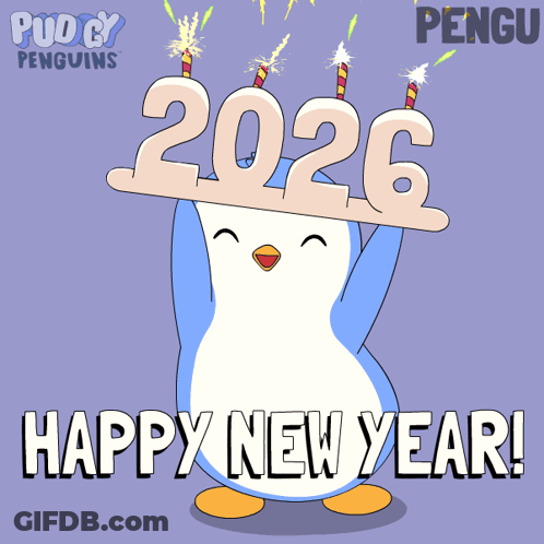 Penguin Holding Sign Saying 2026 GIF