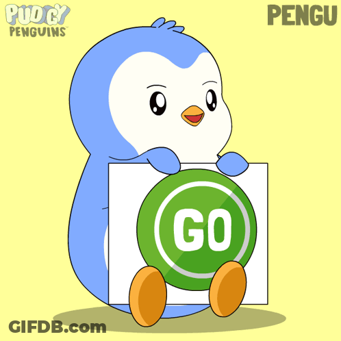 Penguin Holding Sign Saying Go GIF