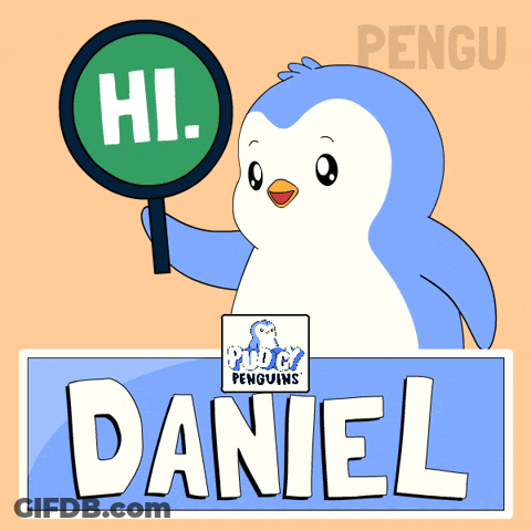 Penguin Holding Sign Saying Hi And Daniel GIF