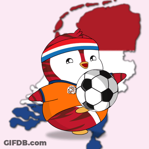 Penguin Holding Soccer Ball In Front Of Map GIF